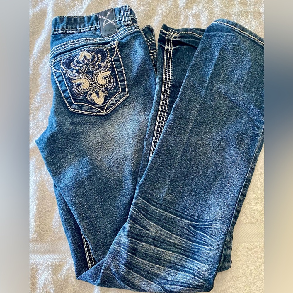 Amethyst Blue Boot Cut Jeans with Embroidery size 7